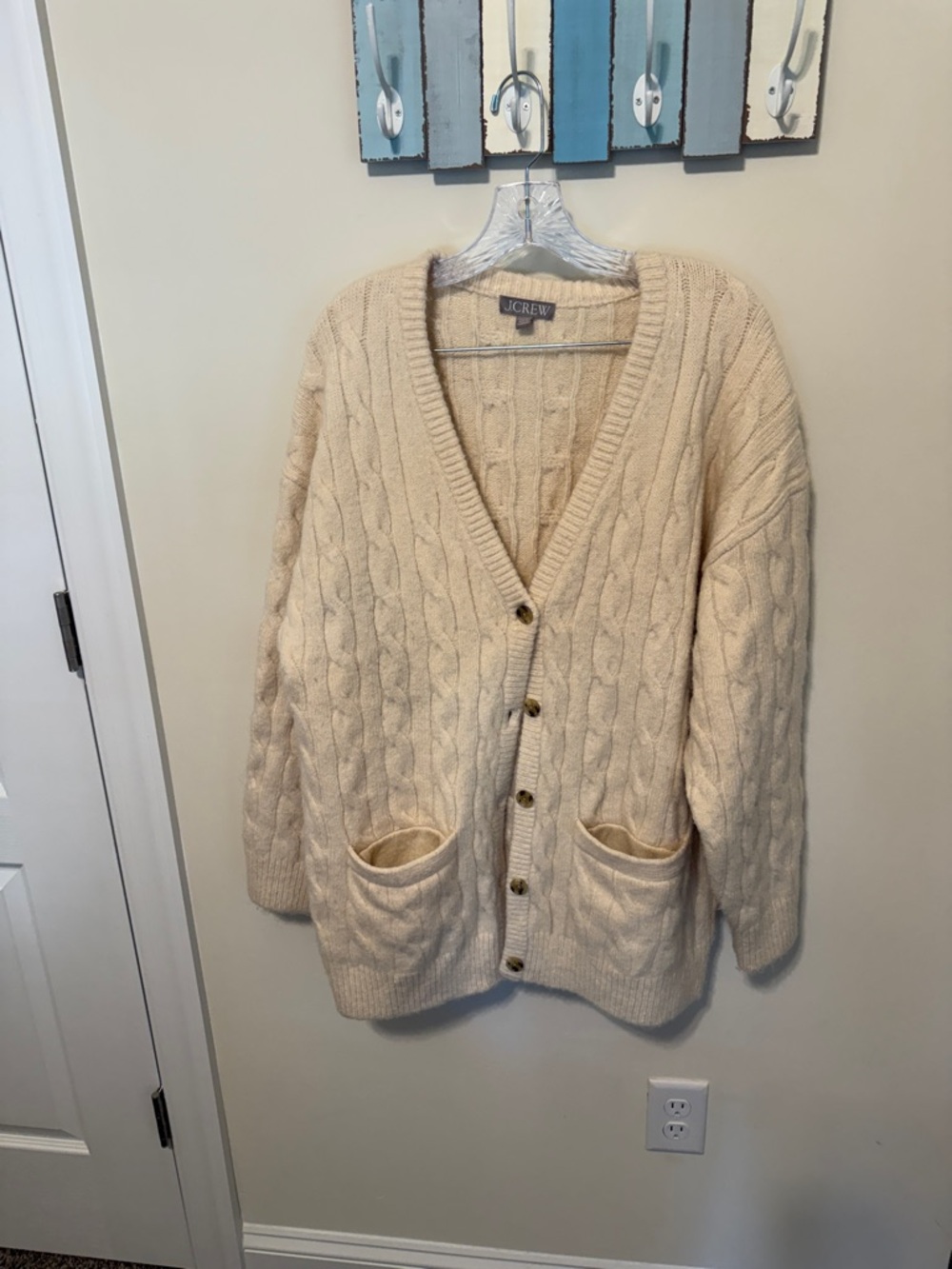 J. Crew Women’s Relaxed Cable-Knit Button Cardigan / Heather Oatmeal Size S/M